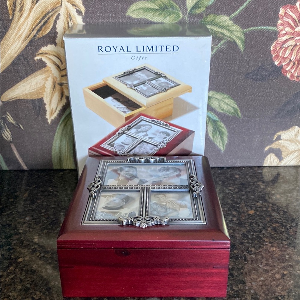 Royal Limited Wooden Photo Box Sliding Cover 3 Photo Frame on lid